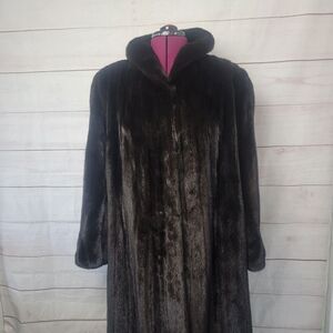 Vintage Mink Fur Dark Brown Long Coat Womens Sz L/XL Black Onyx North Wood Farm